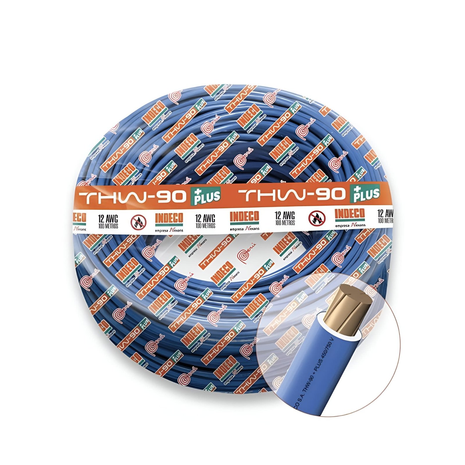 10055701-azul5989 Rollo de cable 100 metros THW-90+ PLUS 12 AWG INDECO Azul - Imagen 1