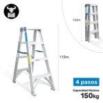 ESCALERA ALUMINIO TIJERA DOBLE ACCESO 4 PASOS 150KG 1.22m ATD150-4IA AMERICAN BULL