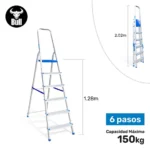 ESCALERA ALUMINIO TIPO BANQUETA 6 PASOS 150KG 1.28m AB150-6IA AMERICAN BULL