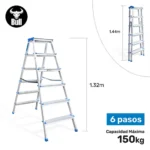 ESCALERA ALUMINIO TIPO BANQUETA DOBLE 6 PASOS 150KG 1.32m ABD150-6IA AMERICAN BULL