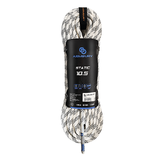 CUERDA SEMI-ESTÁTICA 10.5MM BLANCO-CHISPAS NEGRAS STATIC 10.5 (PRESENTACIÓN MÁX 400MTS) 29 kN CE-EN 1891 S10.5 ARMBURY