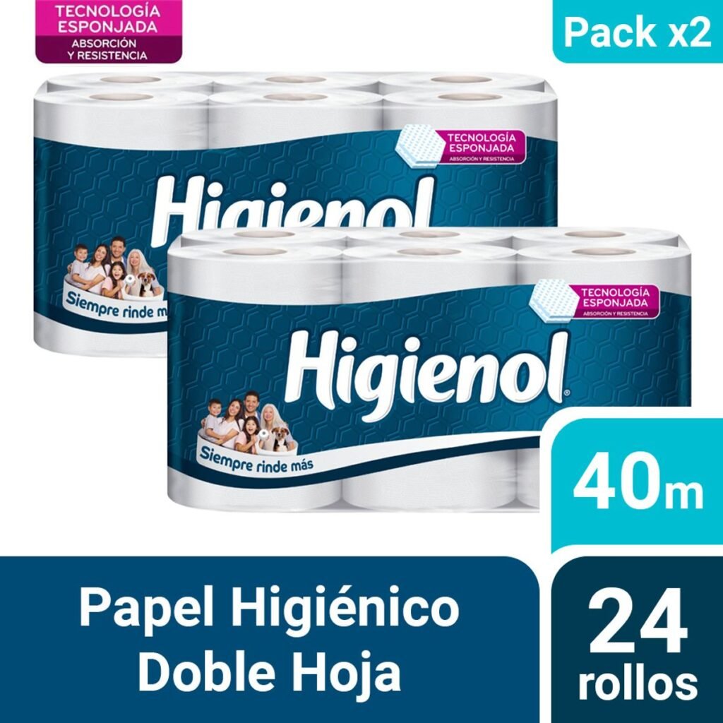 Pack 02 Papel Higiénico Higienol Tecnoloía Esponjada 12 un 40 mts