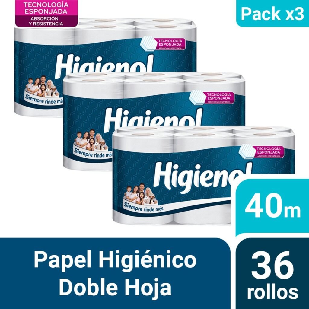 Pack 03 Papel Higiénico Higienol Tecnología Esponjada 12 un 40 mts