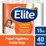 Papel Higiénico Elite Cuidado Clásico 40 un 15 mts
