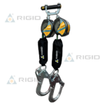 LÍNEA RETRÁCTIL DOBLE (TWIN) N-9327-06 · LONGITUD: 1.8 m (6 ft) · CINTA: 19 mm (3/4”) UHMW-PE · ABSORBEDOR EXTERNO · CONECTOR DUAL N-331 + GANCHO ALUMINIO 61 mm N-5271T · RIGID