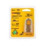 Candado de latón 30 mm gancho corto en blíster, HERMEX BASIC 23514