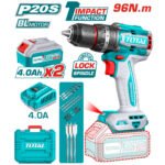 TALADRO PERCUTOR LI-ION 20V 96NM 13MM 2×4.0AH BRUSHLESS +ACC MALETIN INDUSTRIAL