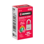 Candado de hierro 25 mm gancho corto en caja, HERMEX 43795