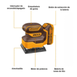 Lijadora orbital 20v incluye cargador y bateria Ingco - Imagen 2