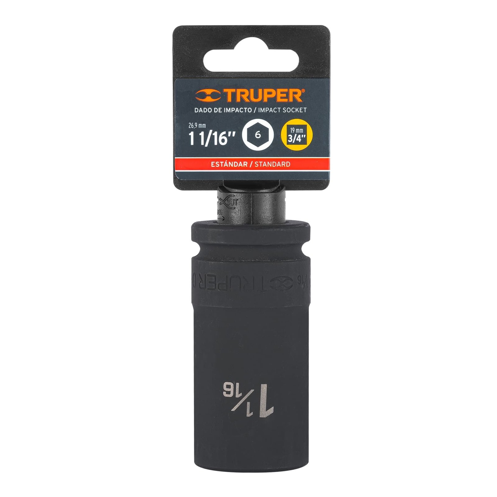 d-7517-l-e10912 Dado tubular hexagonal encastre 3/4" de impacto de 1-1/16" Truper - Imagen 1