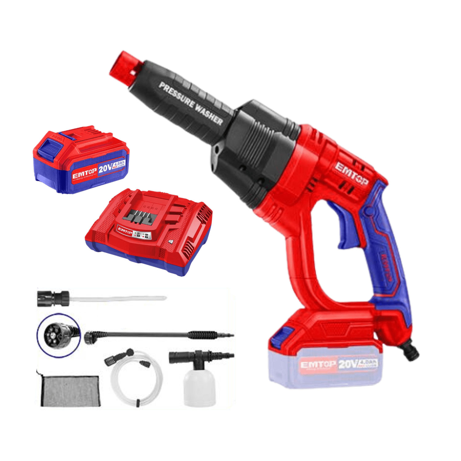 elpw2025013907 Hidrolavadora inalámbrica + bateria 4ah y cargador Emtop - Imagen 1