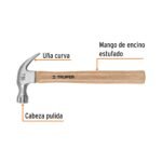 Martillo pulido 16 oz uña curva, mango madera - Imagen 2