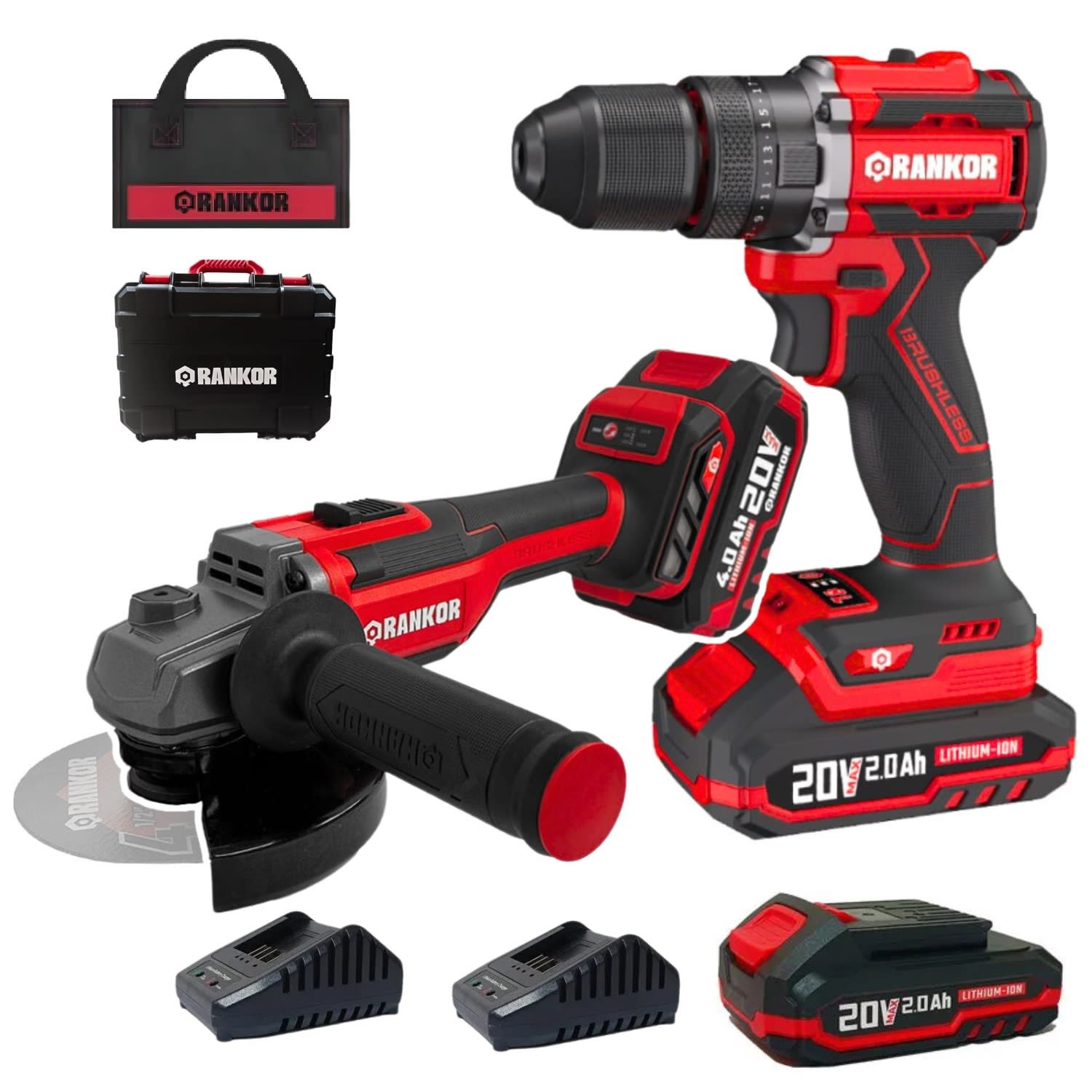 rlid20001-rlag200010098 Taladro Percutor 70nm + Amoladora Inalamrbica 4.5'' 20v Rankor - Imagen 1