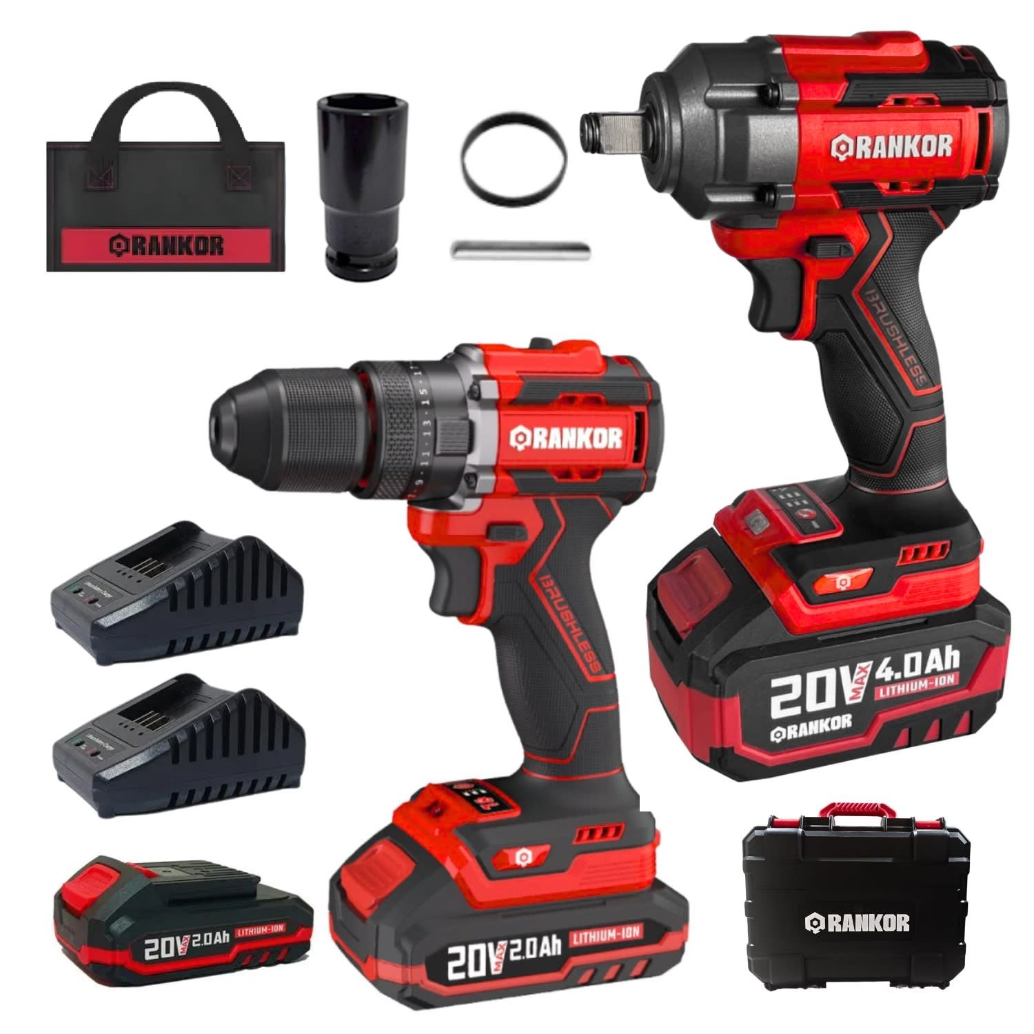 rlid20001-rliw200029509 Taladro Percutor 70nm + Llave de Impacto 500nm 20v Rankor - Imagen 1