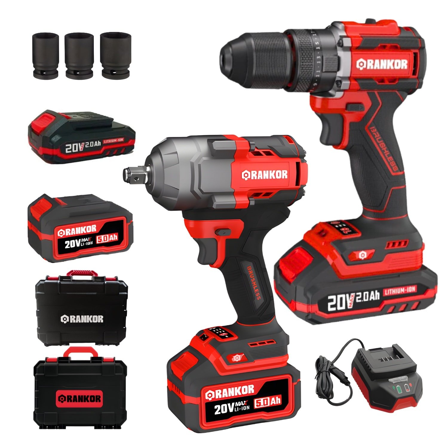rlid20001-rliw200032438 Taladro Percutor 70nm + Llave de Impacto 1000nm 20v Rankor - Imagen 1