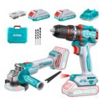 Amoladora angular 4 ½" inalámbrica Total + Taladro percutor 66nm con bateria y cargador