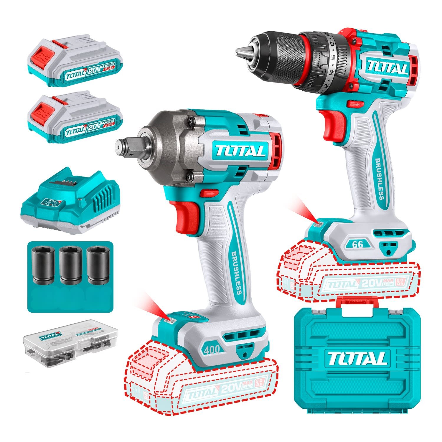 tckli202754718 Taladro percutor 66nm + Llave de impacto 400nm industrial Total - Imagen 1