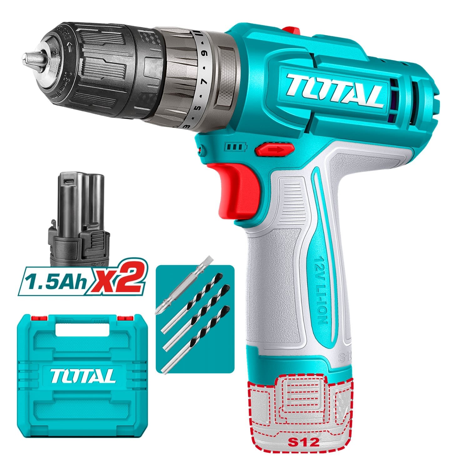 tidli122068506 Taladro Percutor 20nm + 2 Baterías tipo C 12v + Accesorio Total - Imagen 1