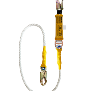 Línea de vida/conexión con amortiguador de caída factor 1, cabo torcido de nylon/poliéster de 5/8″ y dos ganchos de 3/4″