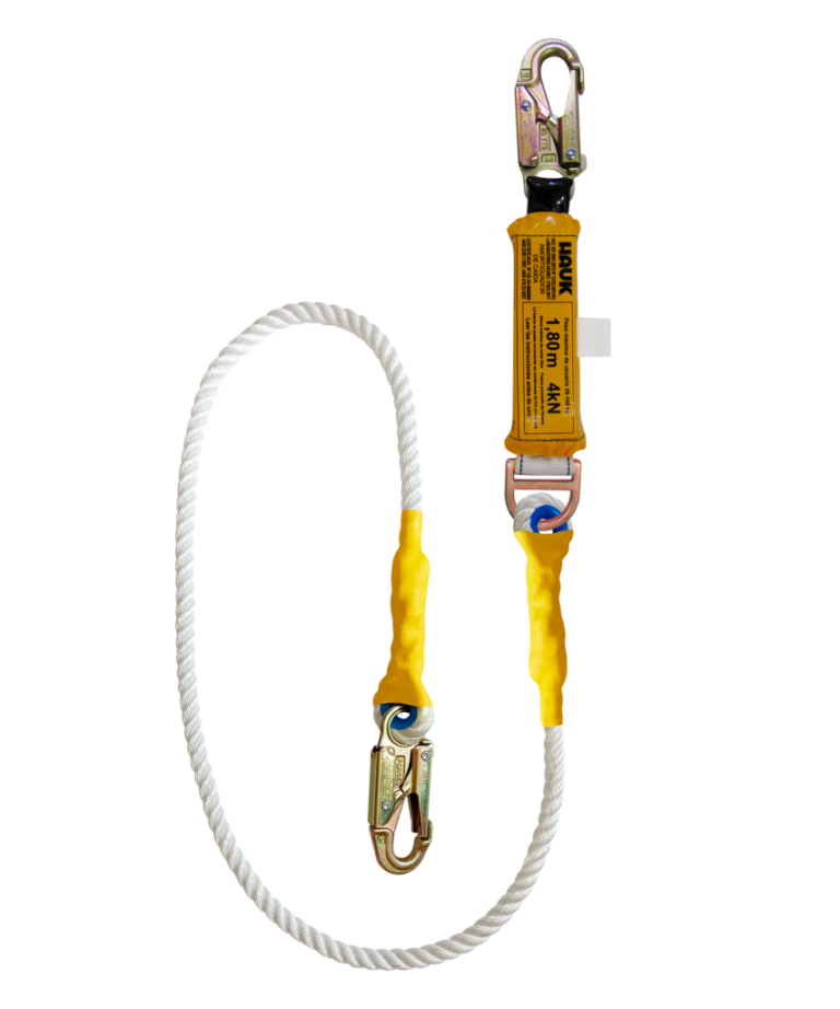 Línea de vida/conexión con amortiguador de caída factor 1, cabo torcido de nylon/poliéster de 5/8″ y dos ganchos de 3/4″
