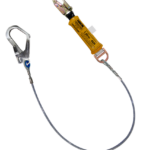 Línea de vida/conexión, con amortiguador de caída factor 1, de cable de acero de 1/4″, un gancho de 3/4″ y un gancho de 2 1/4″