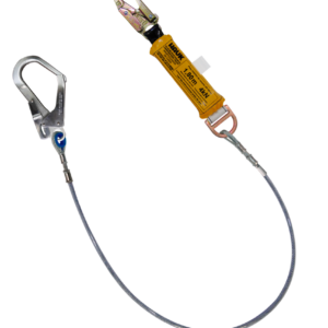 Línea de vida/conexión, con amortiguador de caída factor 1, de cable de acero de 1/4″, un gancho de 3/4″ y un gancho de 2 1/4″