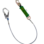 Línea de vida/conexión de 1,80 m con amortiguador de caída factor 2, cable de acero de 1/4″, un gancho de 3/4″ y un gancho de 2 1/4″