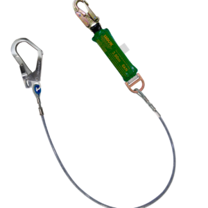 Línea de vida/conexión de 1,80 m con amortiguador de caída factor 2, cable de acero de 1/4″, un gancho de 3/4″ y un gancho de 2 1/4″
