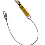 Línea de vida/conexión, con amortiguador de caída factor 1, de cable de acero de 1/4″ y dos ganchos de 3/4″