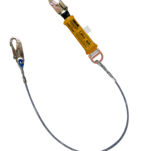 Línea de vida/conexión, con amortiguador de caída factor 1, de cable de acero de 1/4″ y dos ganchos de 3/4″