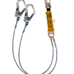 Línea de vida/conexión doble, con amortiguador de caída, de cable de acero 1/4″, un gancho de 3/4″ y dos ganchos de 2 1/4″