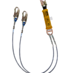 Línea de vida/conexión doble, con amortiguador de caída factor 1, de cable de acero de 1/4″  y tres ganchos de 3/4″