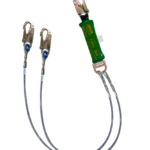 Línea de vida/conexión, doble, de 1,80 m con amortiguador de caída factor 2, cable de acero de 1/4″ y tres ganchos de 3/4″