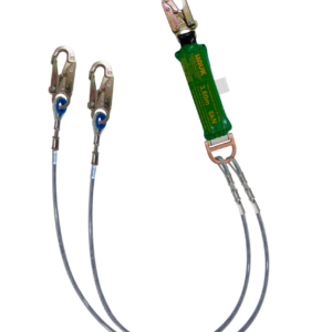 Línea de vida/conexión, doble, de 1,80 m con amortiguador de caída factor 2, cable de acero de 1/4″ y tres ganchos de 3/4″