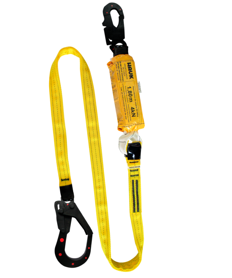 Línea de vida dieléctrica, con amortiguador de caída factor 1, de 1.80 m,  un gancho 3/4″ y un gancho de 2 1/4″