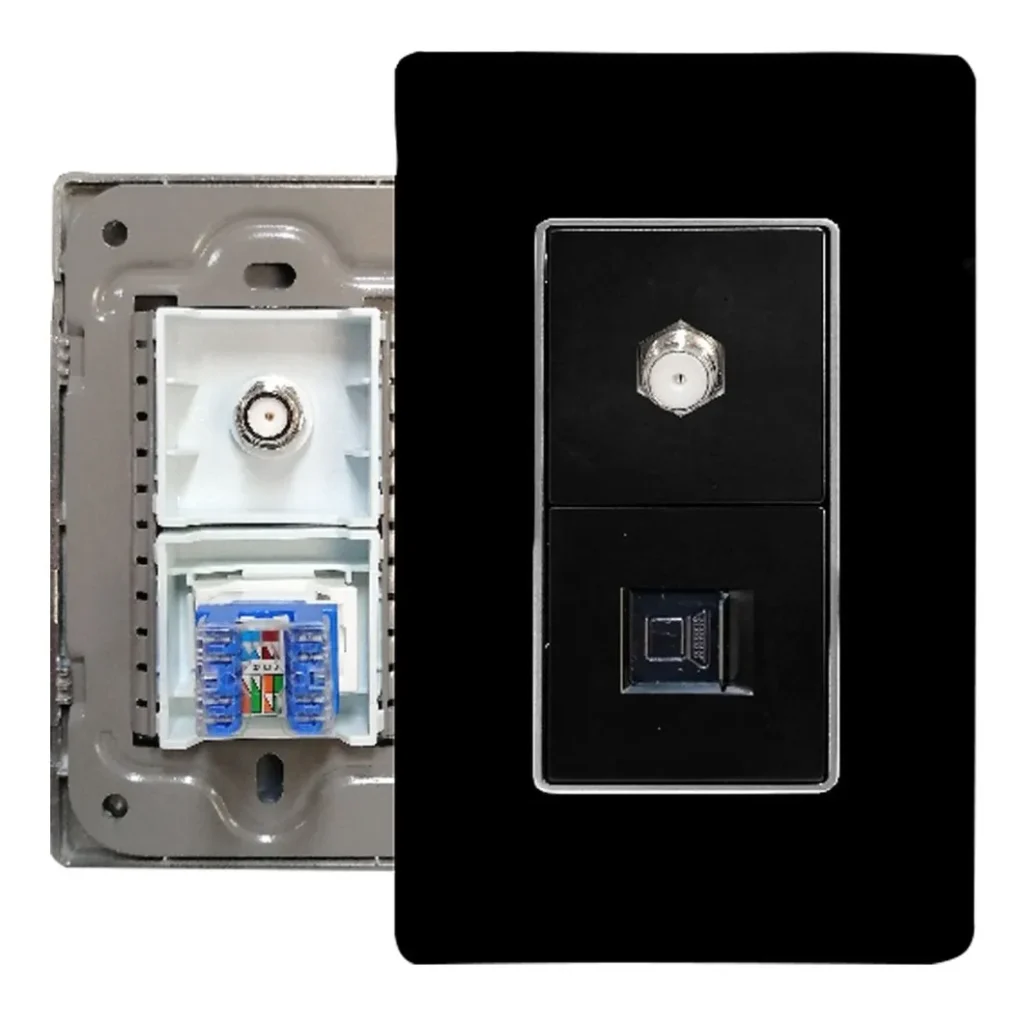 PLACA MIXTA DOBLE CONEXIÓN SERIE CRISTAL COLOR NEGRO