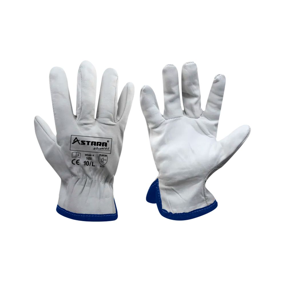 Guante de Badana Astara Advanced Blanco con Ribete Azul de Cuero de Bufalo