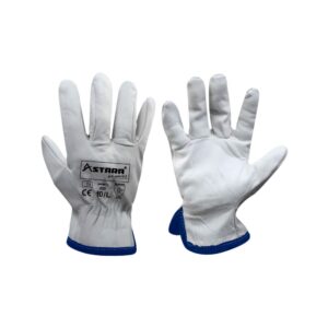 Guante de Badana Astara Advanced Blanco con Ribete Azul de Cuero de Vaca