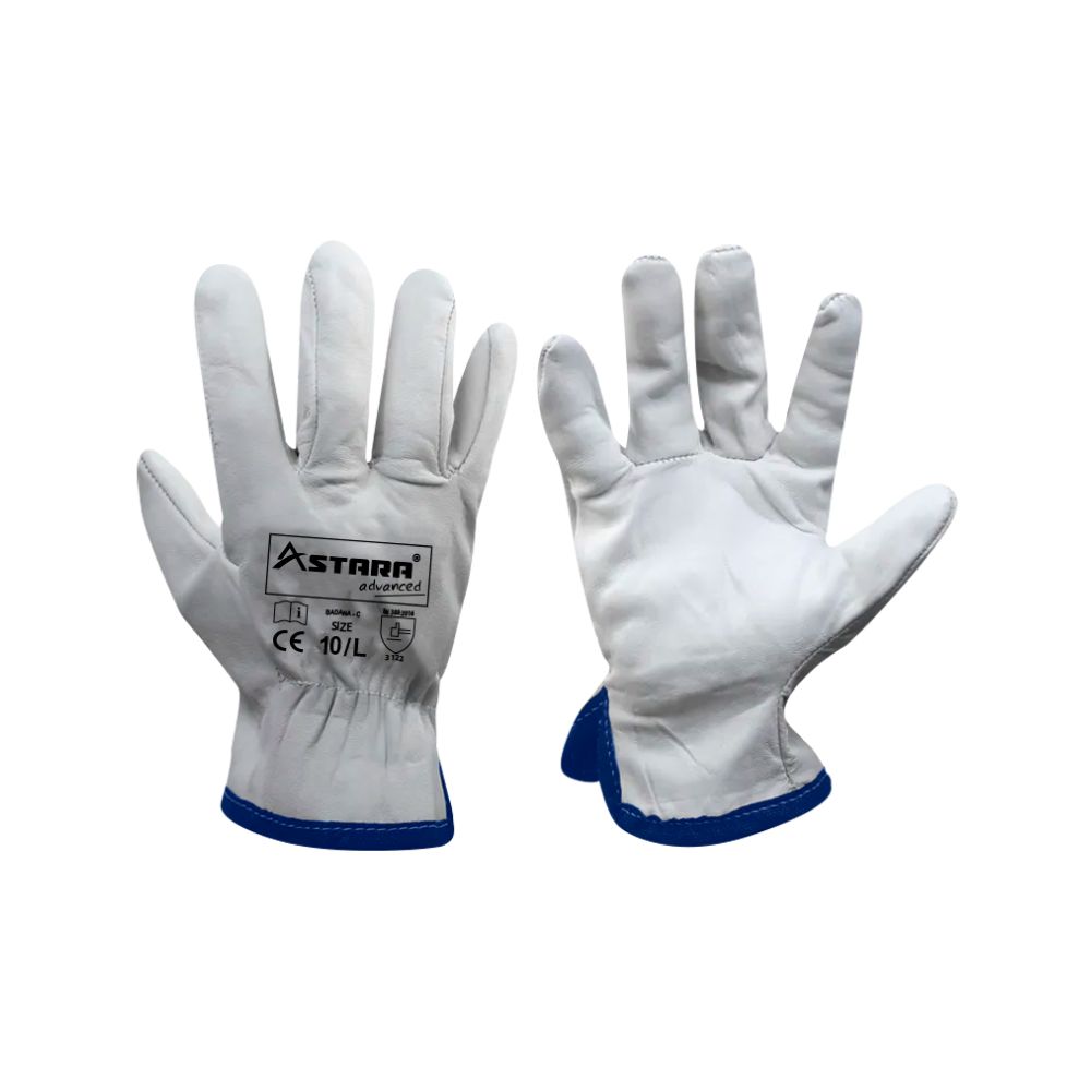 Guante de Badana Astara Advanced Blanco con Ribete Azul de Cuero de Vaca