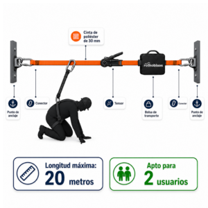 Linea de vida temporal de 20 metros, de la marca rothoblaas.