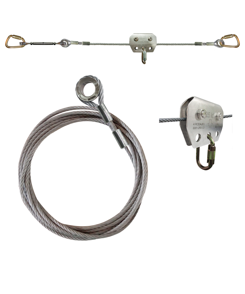 Sistema de Línea de vida flexible horizontal de cable de acero de 3/8″