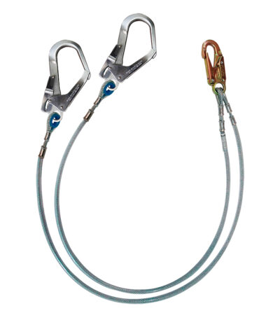 Línea de conexión doble, de cable de acero de 1/4″, longitud 1.80 m, con 1 gancho de 3/4″ y 2 ganchos de 2 1/4″