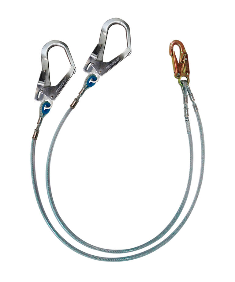 Línea de conexión doble, de cable de acero de 1/4″, longitud 1.80 m, con 1 gancho de 3/4″ y 2 ganchos de 2 1/4″