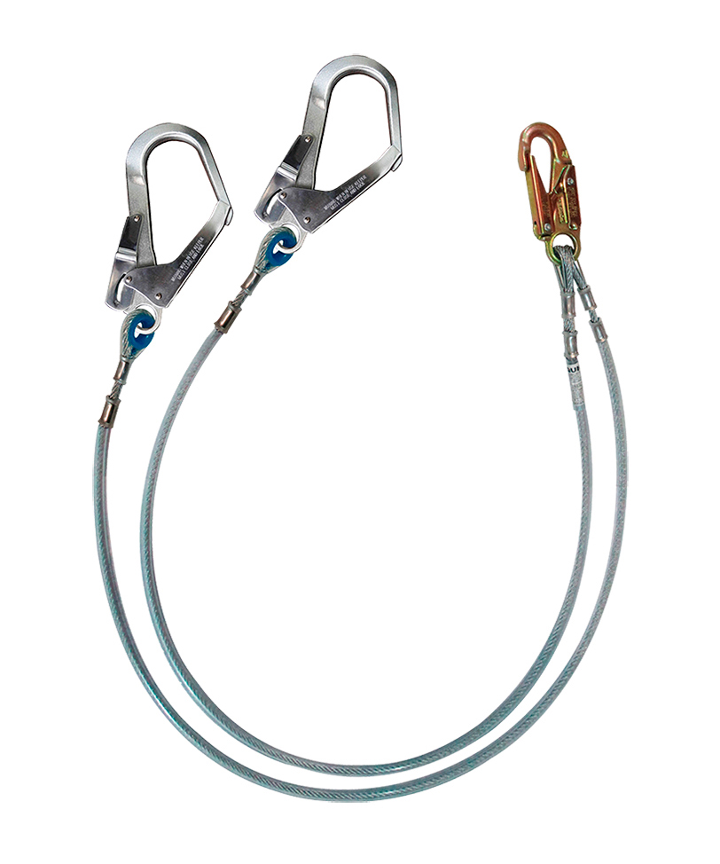 Línea de conexión doble, de cable de acero de 1/4″, longitud 1.80 m, con 1 gancho de 3/4″ y 2 ganchos de 2 1/4″