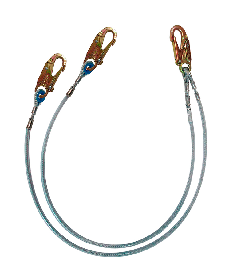 Línea de conexión doble, de 1,80 m cable de acero de 1/4″ y 3 ganchos de 3/4″