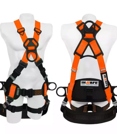 Arnés 4 argollas dieléctrico tipo X con soporte lumbar IN 8009-1ML-A INSAFE para trabajos en altura.