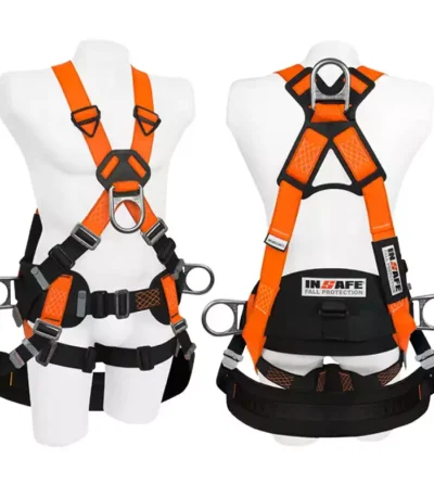 Arnés 4 argollas con soporte lumbar y asentadera IN 8004-1A INSAFE para trabajos en altura y protección contra caídas.