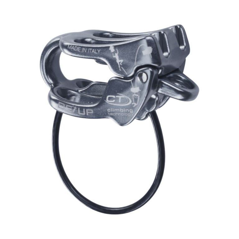 Asegurador negro y descensor BE UP de Climbing Technology, multiuso y compatible con cuerdas dobles, gemelas y simples