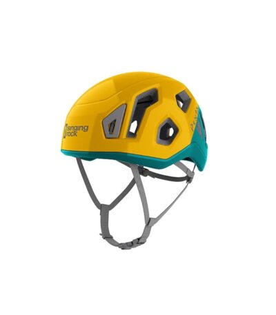 Casco infantil PENTA JUNIOR de Singing Rock en color amarillo y verde azulado para escalada y alpinismo