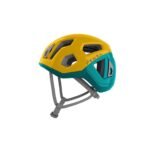 Casco infantil PENTA JUNIOR de Singing Rock en color amarillo y verde azulado para escalada y alpinismo